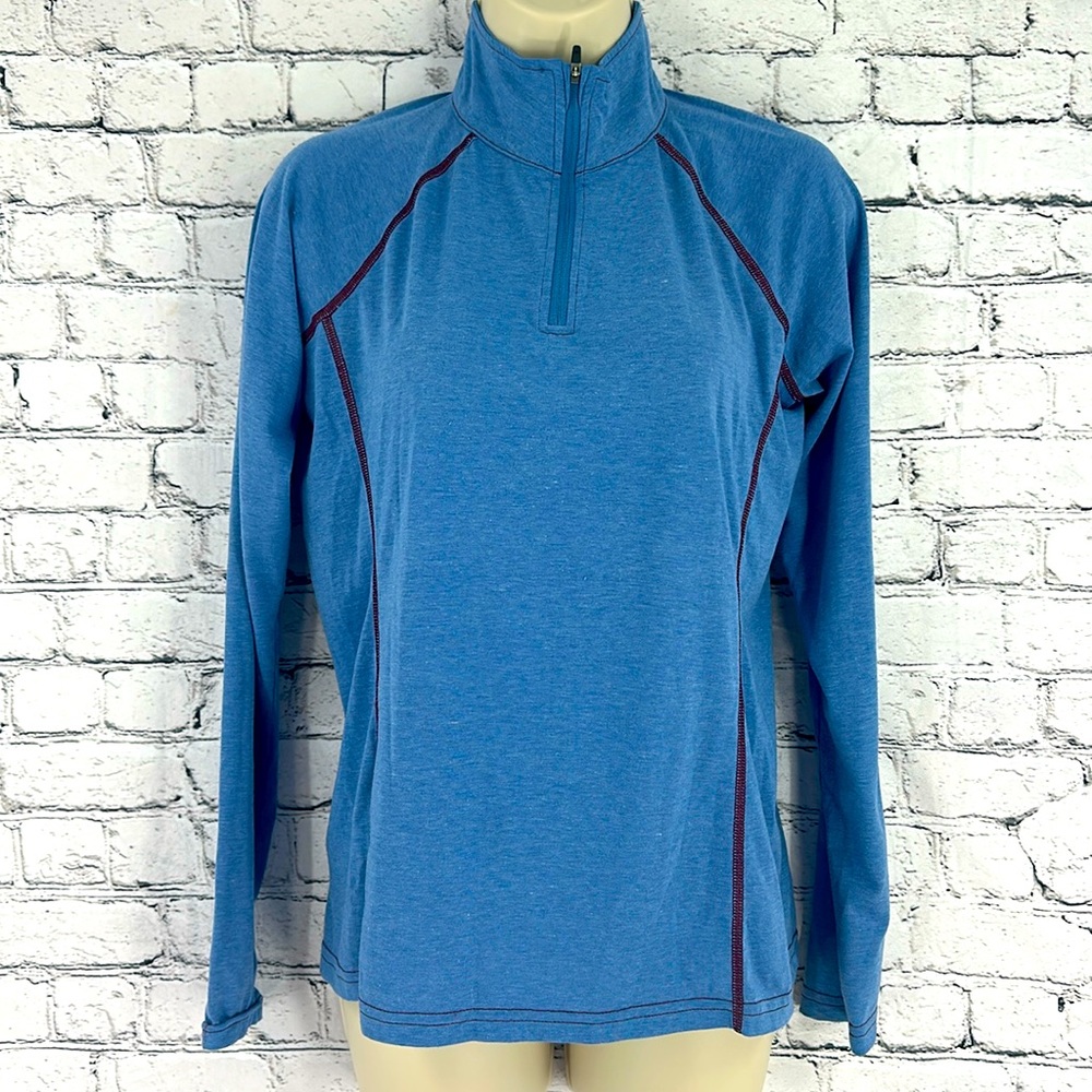 🏷️ ORVIS Women's Dri-Release LS Quarter Zip Lightweight Tee XS Blue/Red VGC!